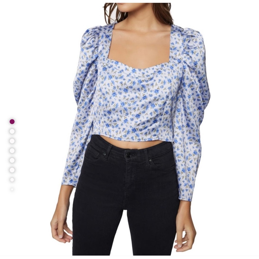 NWT Lost + Wander Violetta Floral Crop Top Smocked Balloon Sleeves Purple M